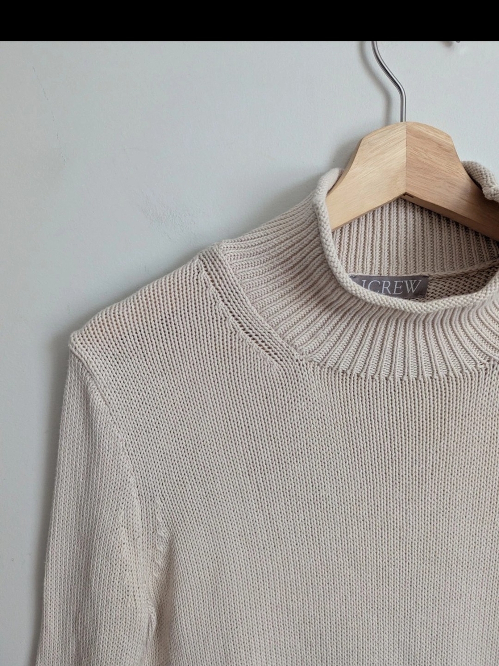 J.Crew Women's XS Heritage Rollneck Sweater Beige 100% Cotton BS945 Pale Bone - Picture 2 of 7